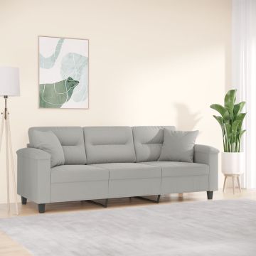 vidaXL Trivietė sofa su pagalvėmis, pilka, 180cm, mikropluošto audinys