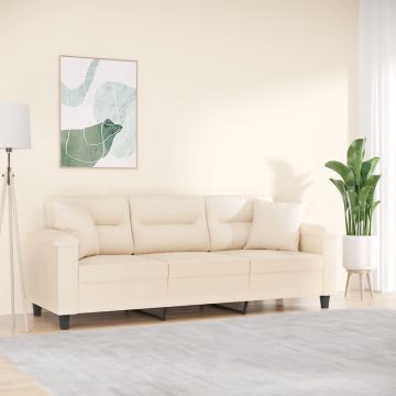 vidaXL Trivietė sofa su pagalvėmis, smėlio, 180cm, audinys