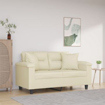 vidaXL Dvivietė sofa su pagalvėlėmis, kreminė, 120cm, dirbtinė oda