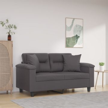 vidaXL Dvivietė sofa su pagalvėlėmis, pilka, 120cm, dirbtinė oda