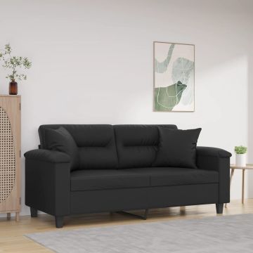 vidaXL Dvivietė sofa su pagalvėlėmis, juoda, 140cm, dirbtinė oda