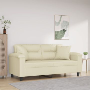 vidaXL Dvivietė sofa su pagalvėlėmis, kreminė, 140cm, dirbtinė oda