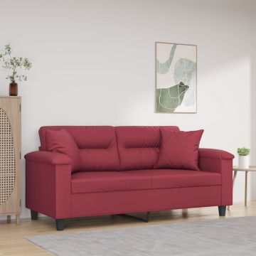 vidaXL Dvivietė sofa su pagalvėlėmis, vyno, 140cm, dirbtinė oda