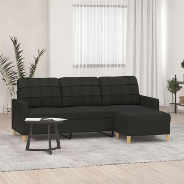vidaXL Trivietė sofa su pakoja, juodos spalvos, 180cm, audinys