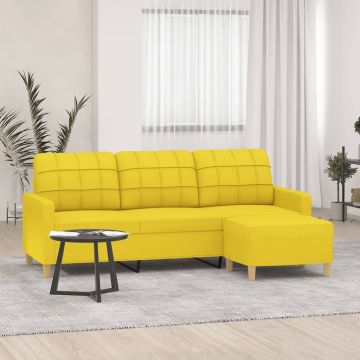 vidaXL Trivietė sofa su pakoja, šviesiai geltona, 180cm, audinys