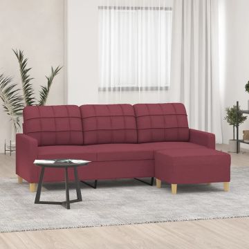 vidaXL Trivietė sofa su pakoja, raudonojo vyno spalvos, 180cm, audinys