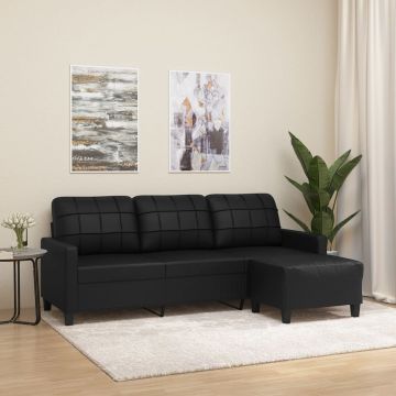 vidaXL Trivietė sofa su pakoja, juodos spalvos, 180cm, dirbtinė oda