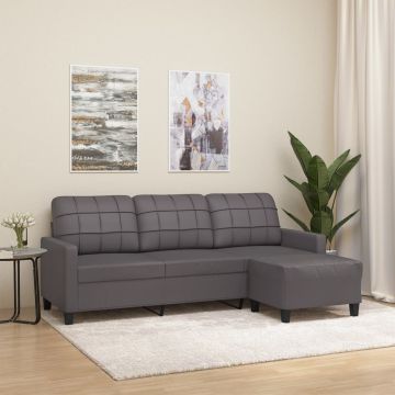 vidaXL Trivietė sofa su pakoja, pilkos spalvos, 180cm, dirbtinė oda