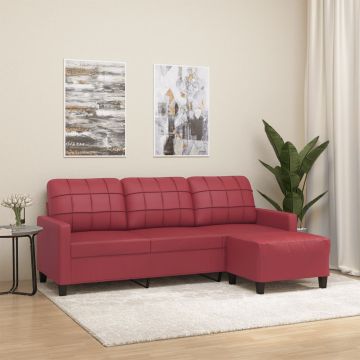 vidaXL Trivietė sofa su pakoja, raudonojo vyno, 180cm, dirbtinė oda
