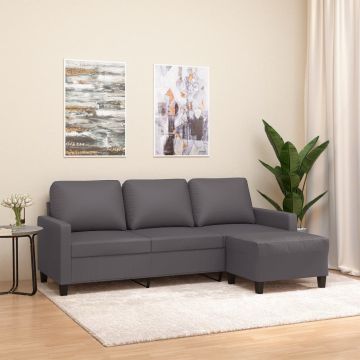 vidaXL Trivietė sofa su pakoja, pilkos spalvos, 180cm, dirbtinė oda