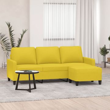 vidaXL Trivietė sofa su pakoja, šviesiai geltona, 180cm, audinys