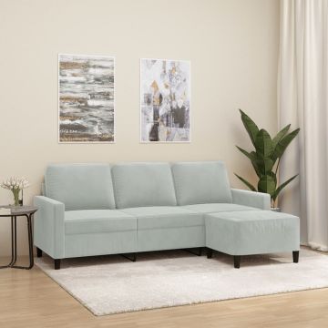 vidaXL Trivietė sofa su pakoja, šviesiai pilka, 180cm, aksomas