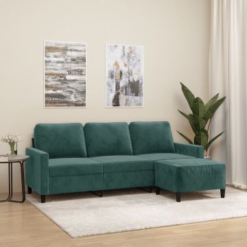 vidaXL Trivietė sofa su pakoja, tamsiai žalios spalvos, 180cm, aksomas