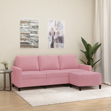vidaXL Trivietė sofa su pakoja, rožinės spalvos, 180cm, aksomas