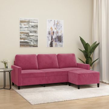 vidaXL Trivietė sofa su pakoja, raudonojo vyno spalvos, 180cm, aksomas