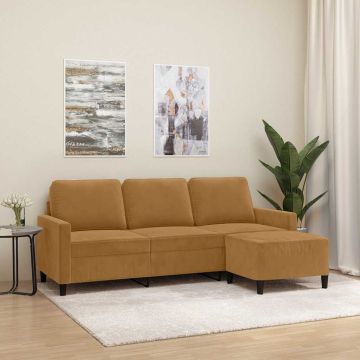 vidaXL Trivietė sofa su pakoja, rudos spalvos, 180cm, aksomas
