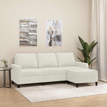 vidaXL Trivietė sofa su pakoja, kreminės spalvos, 180cm, aksomas