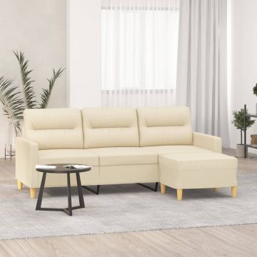 vidaXL Trivietė sofa su pakoja, kreminės spalvos, 180cm, audinys