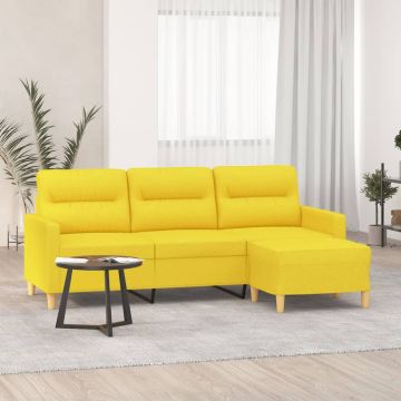 vidaXL Trivietė sofa su pakoja, šviesiai geltona, 180cm, audinys