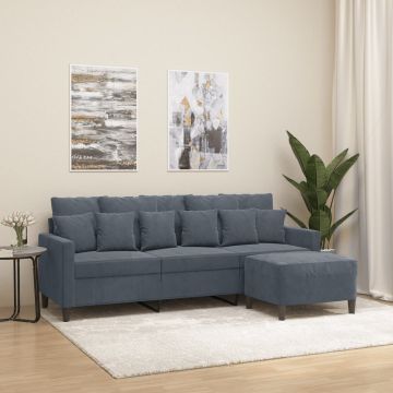 vidaXL Trivietė sofa su pakoja, tamsiai pilkos spalvos, 180cm, aksomas