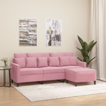 vidaXL Trivietė sofa su pakoja, rožinės spalvos, 180cm, aksomas