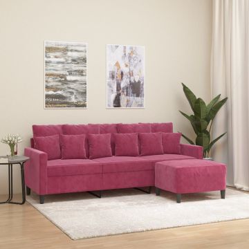 vidaXL Trivietė sofa su pakoja, raudonojo vyno spalvos, 180cm, aksomas