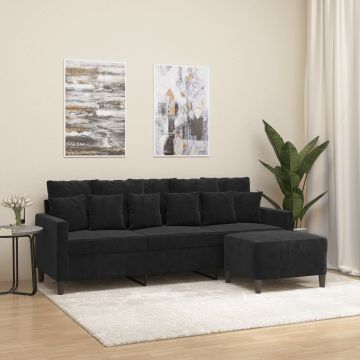 vidaXL Trivietė sofa su pakoja, juodos spalvos, 180cm, aksomas