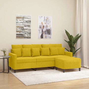 vidaXL Trivietė sofa su pakoja, geltonos spalvos, 180cm, aksomas