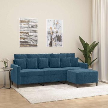 vidaXL Trivietė sofa su pakoja, mėlynos spalvos, 180cm, aksomas