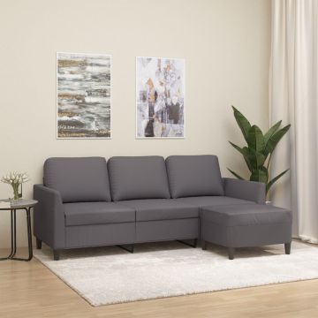 vidaXL Trivietė sofa su pakoja, pilkos spalvos, 180cm, dirbtinė oda