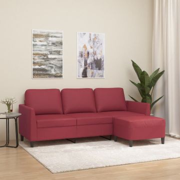 vidaXL Trivietė sofa su pakoja, raudonojo vyno, 180cm, dirbtinė oda