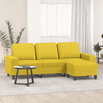 vidaXL Trivietė sofa su pakoja, šviesiai geltona, 180cm, audinys