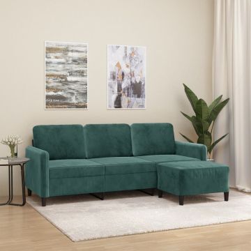 vidaXL Trivietė sofa su pakoja, tamsiai žalios spalvos, 180cm, aksomas