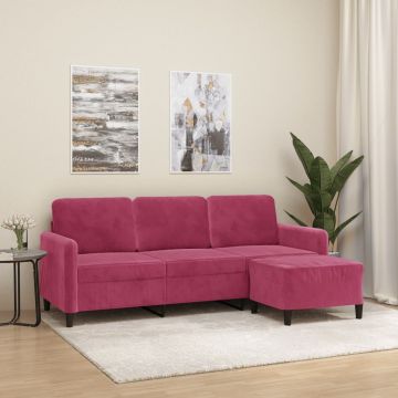 vidaXL Trivietė sofa su pakoja, raudonojo vyno spalvos, 180cm, aksomas