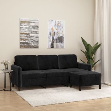 vidaXL Trivietė sofa su pakoja, juodos spalvos, 180cm, aksomas
