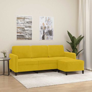 vidaXL Trivietė sofa su pakoja, geltonos spalvos, 180cm, aksomas