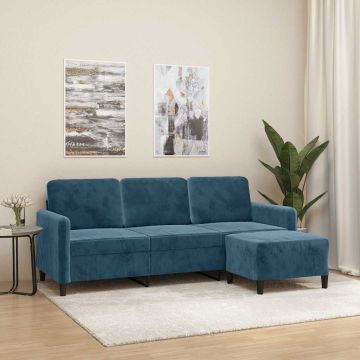vidaXL Trivietė sofa su pakoja, mėlynos spalvos, 180cm, aksomas