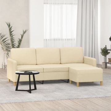 vidaXL Trivietė sofa su pakoja, kreminės spalvos, 180cm, audinys