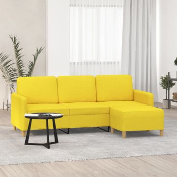vidaXL Trivietė sofa su pakoja, šviesiai geltona, 180cm, audinys