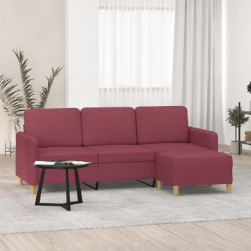 vidaXL Trivietė sofa su pakoja, raudonojo vyno spalvos, 180cm, audinys