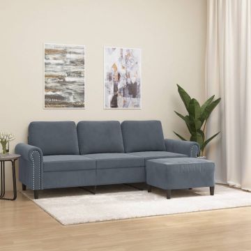 vidaXL Trivietė sofa su pakoja, tamsiai pilkos spalvos, 180cm, aksomas
