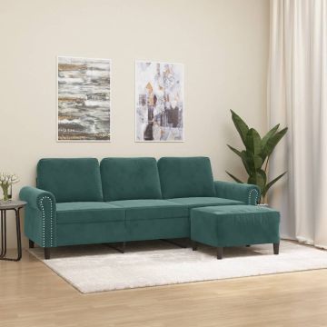 vidaXL Trivietė sofa su pakoja, tamsiai žalios spalvos, 180cm, aksomas