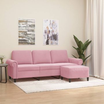 vidaXL Trivietė sofa su pakoja, rožinės spalvos, 180cm, aksomas