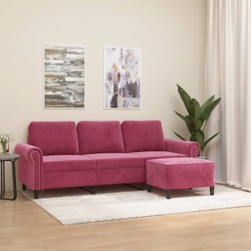 vidaXL Trivietė sofa su pakoja, raudonojo vyno spalvos, 180cm, aksomas