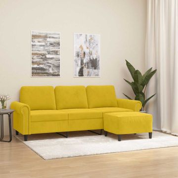 vidaXL Trivietė sofa su pakoja, geltonos spalvos, 180cm, aksomas