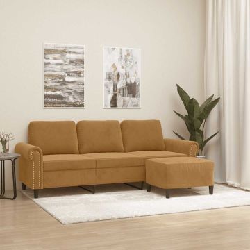 vidaXL Trivietė sofa su pakoja, rudos spalvos, 180cm, aksomas