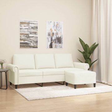 vidaXL Trivietė sofa su pakoja, kreminės spalvos, 180cm, aksomas