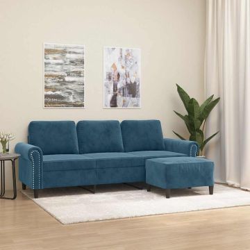 vidaXL Trivietė sofa su pakoja, mėlynos spalvos, 180cm, aksomas