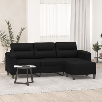 vidaXL Trivietė sofa su pakoja, juoda, 180cm, mikropluošto audinys