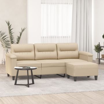 vidaXL Trivietė sofa su pakoja, kreminė, 180cm, mikropluošto audinys